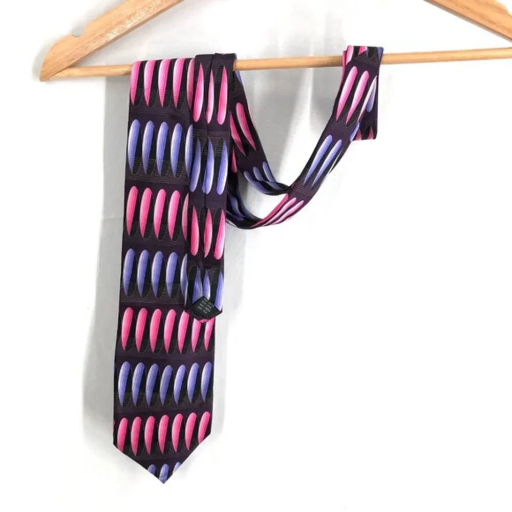 BERGAMO NEW YORK Handmade 100% Silk Tie necktie retro abstract Black pink purple